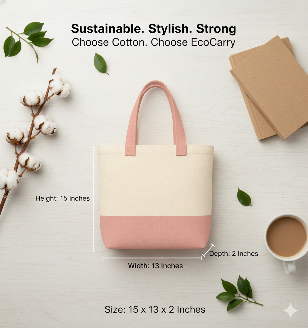 13"x15" Light Pink & Beige Tote Bag | 330 GSM - Image 3
