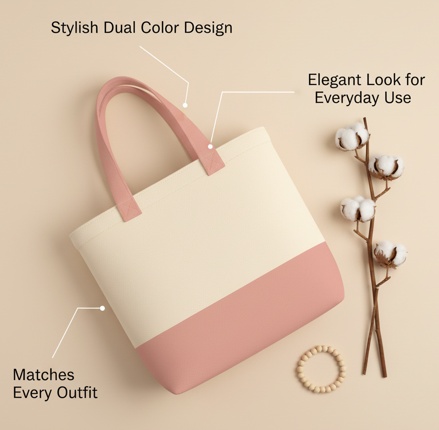 13"x15" Light Pink & Beige Tote Bag | 330 GSM - Image 9