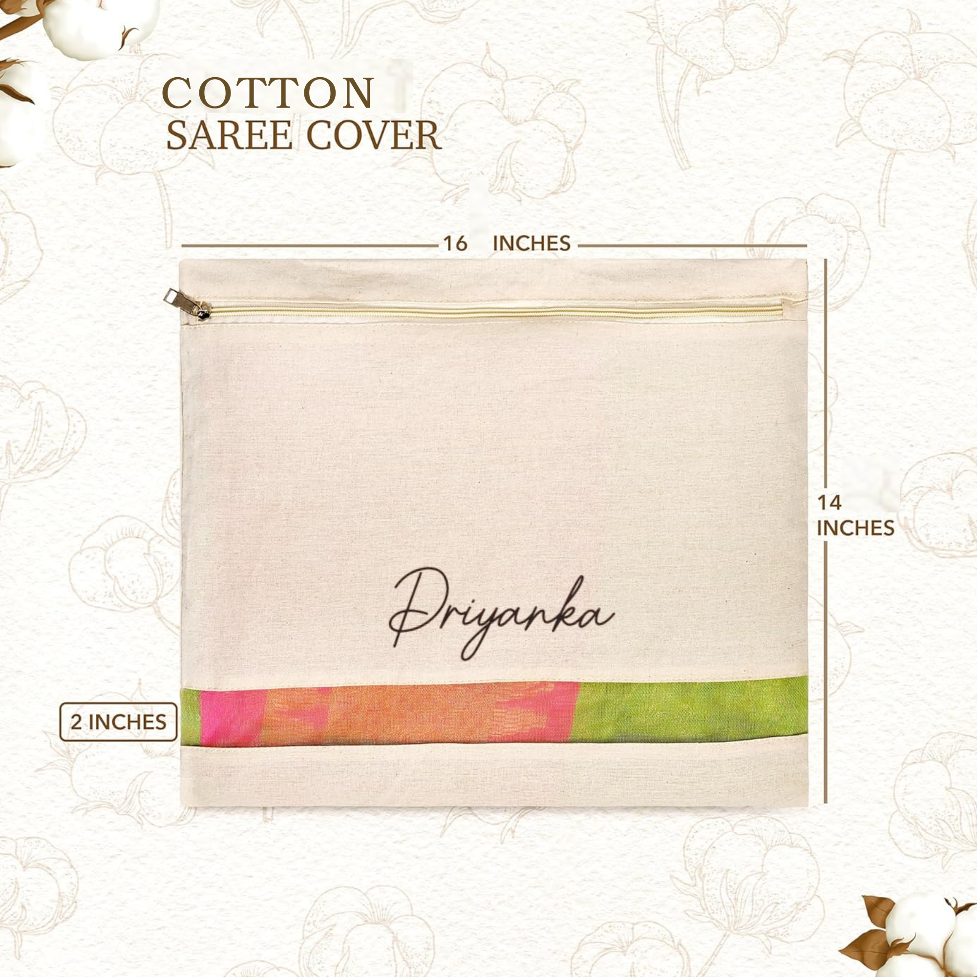 16x14 Inch Personalised Cotton Saree Cover